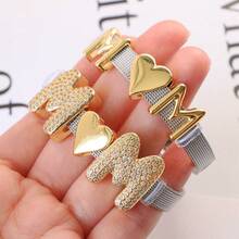 1条简约优雅双色“妈妈”字母手链，女士礼物，宽版可调节 - 金色 - 查看 3