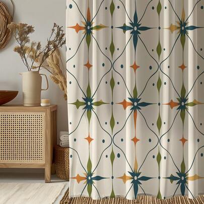 1pc Vintage Floral Print Shower Curtain, High Quality Home Decor Curtain, Modern Versatile Bathroom Matching, All Season Shower Curtain With 12 Hooks