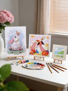 1个木制画架，桌面三脚架，适用于学生课桌绘画板、美术工艺品、绘画、照片、画布展示架，成人绘画用品套装，学校教室生日派对艺术礼品 - 原木色 - 查看 6