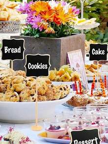 1/10pcs Mini Wooden Chalkboard Signs With Stands, Party Buffet Food Labels, Rectangular Blackboards, Wedding Venue Cards, Birthday Party Decor. Mini Rectangular Chalkboard Signs With Stands, Wooden Small Chalkboard Tags, Suitable For Weddings, Birthday Parties, Table Numbers, Food Labels And Special Event Decorations. - Multicolor - View 5