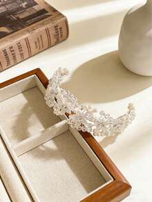 1pc Girls Pearl 3D Flower Headband, Wedding Bridesmaid Holiday Party Hair Accessory - Multicolor - View 4