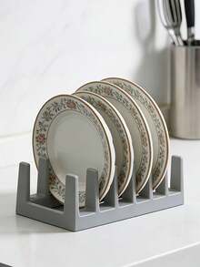 1pc Multi-Functional Storage Rack, Including Pot Lid Rack, Dish Rack, Ladle Rack, Cutting Board Rack, And Book Rack. Convenient For Storing And Draining Pot Lids And Ladles. Suitable For Modern Kitchens, Studies, Kitchen Organization And Storage. Compartment Rack, Kitchen Pot Lid Storage Rack, Creative Desktop Bookshelf, Dish Divider, And Pot Lid Rack. - Light Grey - View 5