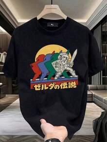 Camiseta Hombre Anime Retro, Diseño Japones, Casual Verano, Fans Otaku Videojuegos,playera de hombre,ropa de hombre,playeras,parejas,envio nacional,regalo para hombre,oversize hombre. - Negro - Ver 6