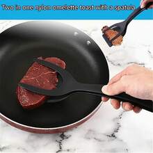 1 pieza, Espátula de freír 2 en 1 con pinzas, Cuchillo de cocina de nailon, Espátula para huevos, Espátula para panqueques y bistec, Utensilios de cocina, Accesorios de cocina - Multicolor - Ver 6