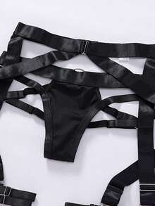 Bộ 3 món đồ lót gợi cảm màu đen dành cho nữ, gồm áo ngực dây xích và dây nịt. - màu đen - Xem 8