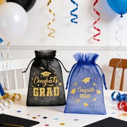 10个/套 毕业季网袋，派对装饰礼品袋，毕业派对回礼袋，礼品包装袋，简约网袋，毕业典礼装饰，实用时尚的收纳袋，节日和派对通用便携式网袋。