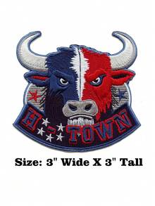 1pc Htown Bull Head Patch Houston Football Pride Embroidered Iron On - Multicolor - View 11