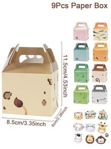 9个丛林动物主题带提手礼盒，迷你手持礼盒，丛林动物主题生日派对礼品袋，婴儿派对礼品包装用品，新生儿派对甜巧克力糖果袋，性别揭晓派对糖果袋，迎婴派对餐桌装饰，一周岁生日派对用品，生日派对装饰，生日装饰品，婴儿派对装饰，性别揭晓派对装饰，生日礼物，丛林主题派对装饰 - 動物貼紙 - 查看 5