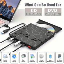 USB 3.0 Burner, 24x CD/Burning Speed, 8x DVD Reading Speed, ,Compact, Battery-Free, Compatible With PC, For  Windows 11/10/8/7, Linux - Read/Write, Burn, Rip, Install Software, Data Backup, USB Expansion, SD Card Reader, DVD/CD/VCD Compatible, Laptop Accessory ,The Best Choice For Home And Office Use.| Modern Aesthetics | Compact Size, External Hard Drive - Black - View 3
