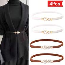 2/4Pcs Women's Thin Waist Belt Winter New Style Pearl Buckle Decor Minimalist Versatile Elastic Stretch Waist Cincher For Sweater Dress - Multicolor - View 14