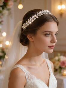 1pc Elegant Bridal Crystal Wheat Ear Design Crystal Headband, Suitable For Engagement, Wedding And Banquet Wear - Multicolor - View 1