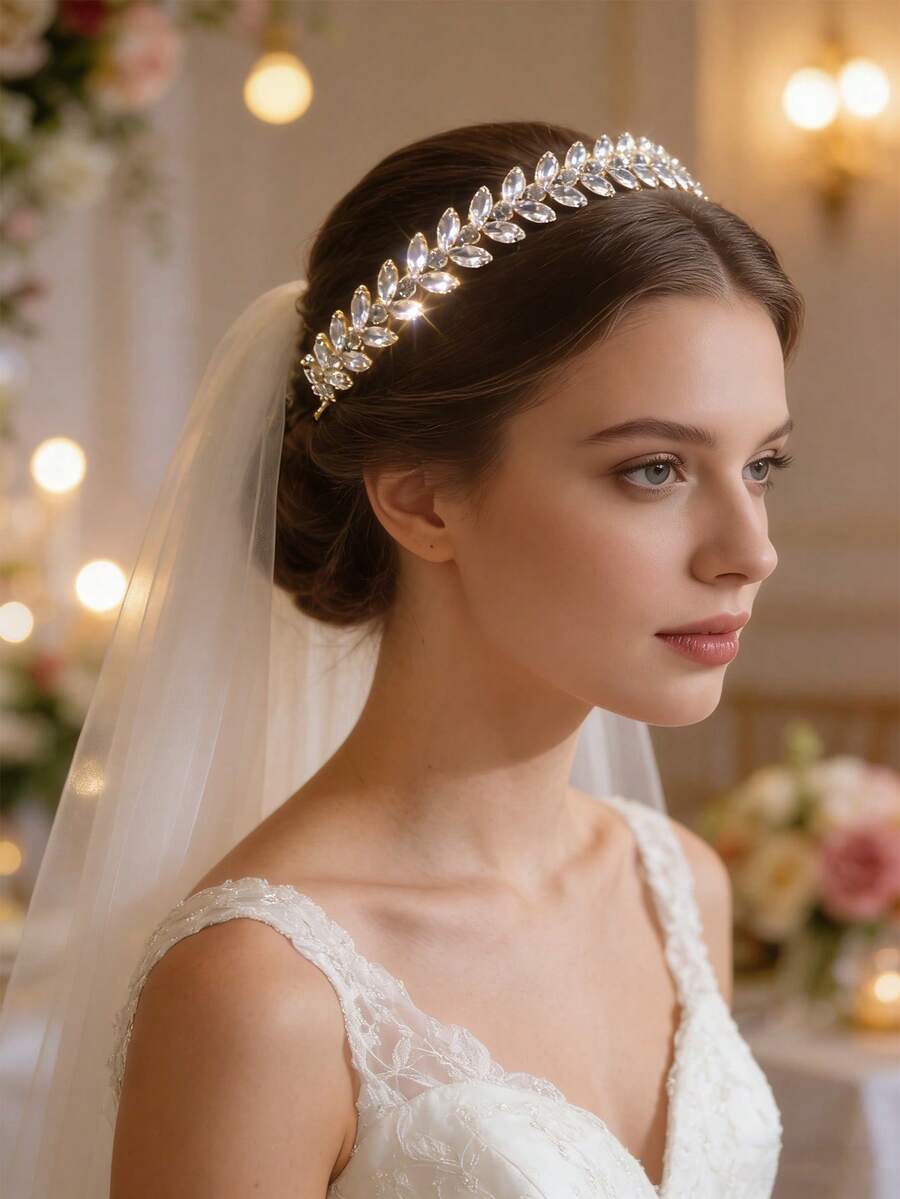 1pc Elegant Bridal Crystal Wheat Ear Design Crystal Headband, Suitable For Engagement, Wedding And Banquet Wear - Multicolor - View 1