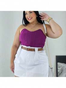 Short Skirt Plus Size Tailored With Belt Various Colors Summer - White - View 4