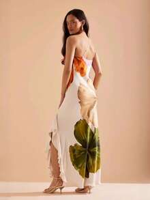 Women's Long Dress, One Shoulder, Ruffles, Print, Open Back, European Holiday Style - Multicolor - View 2