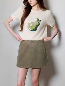 Women's Casual Fruit Pattern Round Neck Short Sleeve Knit Top, Summer - Beige - View 4