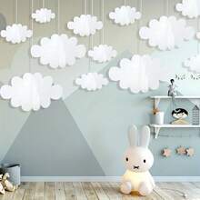 16 piezas/set Adornos de nube 3D en fieltro blanco, perfectos para colgar del techo o las paredes, ideales para decoraciones de fiestas, aptos para uso interior y exterior, excelentes para duchas, bodas, cumpleaños y eventos festivos - Blanco - Ver 6