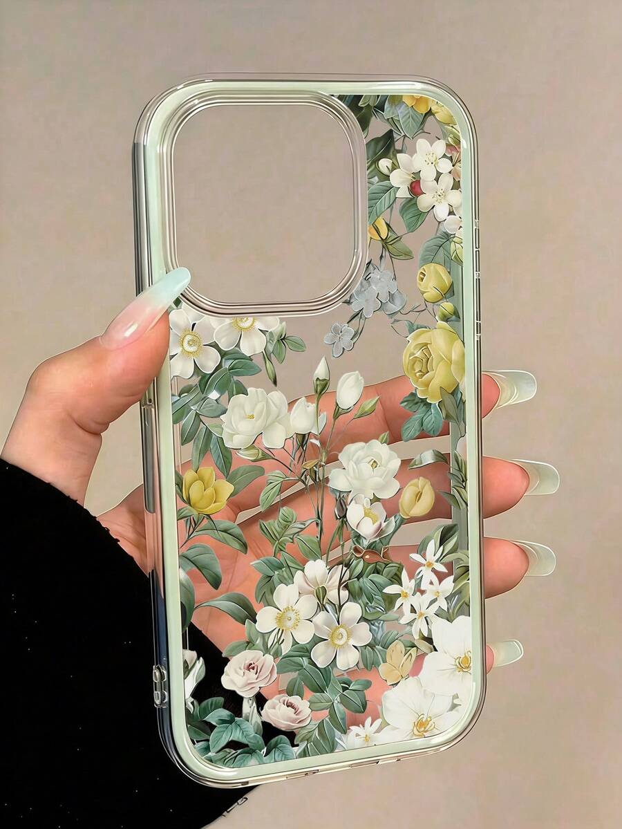 Flower 1pc Spring & Summer Floral Print Phone Case, Compatible With Apple 17/17Pro/17ProMax/16/16Pro/16ProMax/15/15Pro/15ProMax/14/13/12/11, Soft Anti-Drop Protective Cover - Green 1 - View 1