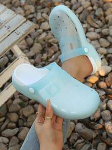 2026 Summer New Sandals Couples Beach Shoes Soft Bottom Slippers Closed Toe Jelly Transparent Flat Sandals - Blue - View 5