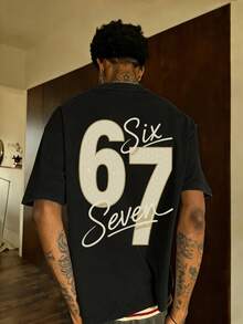 Fractyr Camiseta de manga corta de corte holgado con cuello redondo, estampado de eslogan y meme de la generación Z, de estilo casual y urbano para hombre en verano - Negro - Ver 1