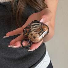 Cheetah,Leopard Print Semi-Transparent Leopard Print Patchwork + Hoop Pro 3/2, 4/3/2 Case, Fashionable Women Earphone Case, Minimalist Earphone Cover Compatible With Apple - Brown - View 4