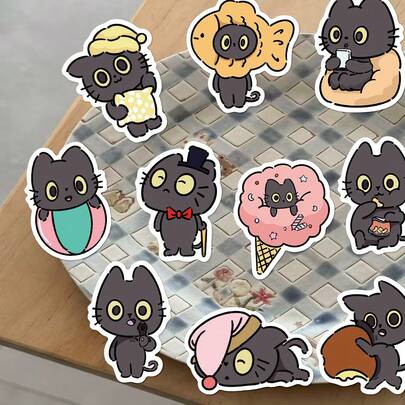 50张黑猫贴纸，可用于剪贴簿、手机壳、日记本、滑板、行李箱、冰箱装饰