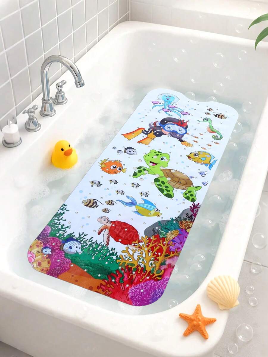 婴儿浴缸防滑垫 儿童浴垫 - 100*40厘米 加长卡通浴缸垫 防滑儿童淋浴垫 幼儿浴垫 海龟图案