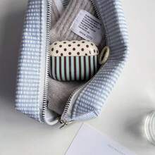 简约蓝棕条纹波点挂环耳机保护套，兼容 Pro 3、新款 Pro 2、可爱 Apple 4 简约款 3，女士个性化半耳机保护套 - 藍色 - 查看 6