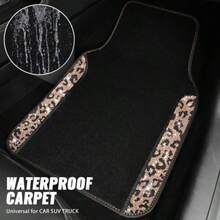 Bling Diamond Car Floor Mats Shining Rhinestone Carpet Sparkly Glitter Crystal With Anti-Slip PVC Heel Pad Waterproof Universal Fit Automotive SUV Sedan Van Cute Girl Women 4pcs Gold Leopard - Gold Leopard - View 4