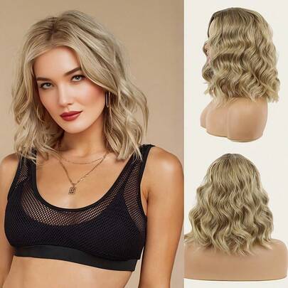 14-Inch Women's Short Curly Golden Wig, Suitable For Cosplay, Party Or Daily Use