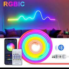 Dây đèn LED Neon RGB IC, Dải đèn Neon USB, Dây đèn thông minh đồng bộ nhạc, 8 chế độ, tùy chọn chiều dài 1m/2m/3 mét/5m, Dải đèn linh hoạt chống nước với điều khiển từ xa Bluetooth, Thích hợp cho quán bar, phòng ngủ, nhà bếp, phòng khách, phòng chơi game, trang trí ngoài trời, cũng thích hợp cho tiệc sinh nhật, cắm trại, Halloween, trang trí Giáng sinh. - RGBIC - Xem 12