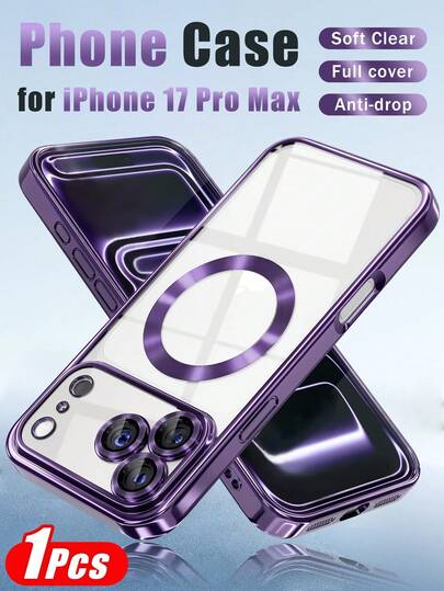 MIGAE 1 ốp lưng điện thoại từ tính màu tím cho iPhone 17 Pro Max, tương thích MagSafe, không bị ố vàng, bảo vệ chống rơi vỡ chuẩn quân đội, phù hợp với các dòng 17 PRO/17/17 AIR/16 PRO MAX/16/16 PLUS/15 PRO MAX/15/14/13/12/11, bảo vệ toàn diện ống kính camera, ốp lưng điện thoại mềm trong suốt mạ điện, phong cách nữ tính.