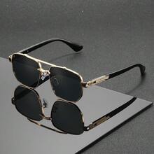 1 Pair Of Unisex Large-Frame Pilot Sunglasses, Alloy Material, UV400 Anti-Ultraviolet Retro Pilot-Style Sunglasses, Perfect For Street Snapshots - Multicolor - View 2