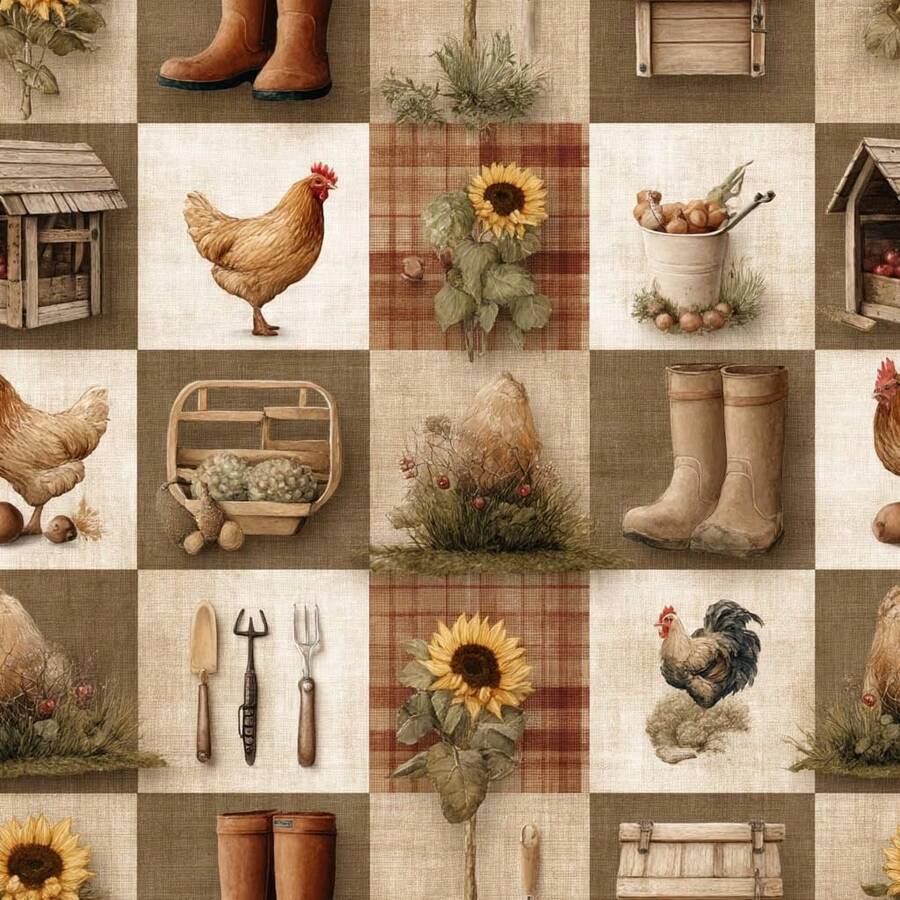 1 Roll Of Vintage Farm Grid Splicing Wallpaper, Grid Splicing Plant And Animal Wallpaper, Exquisite Interior Decoration Stickers, Suitable For Renovating Decorative Wallpaper On Room And Cabinet Surfaces, Various Room And Kitchen Wall Decoration Wallpapers, Self-Adhesive And Easy To Install And Remove, Handmade Craft Film - Retro Patchwork - View 1