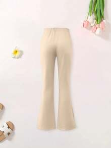 2pcs Girls Casual Set, Cute Leopard Heart Pattern Loose T-Shirt + Flare Pants Set, Soft & Comfortable Teenage Girl Outfit, Suitable For School, Hangout, Daily Casual Wear, Summer - Apricot - View 7