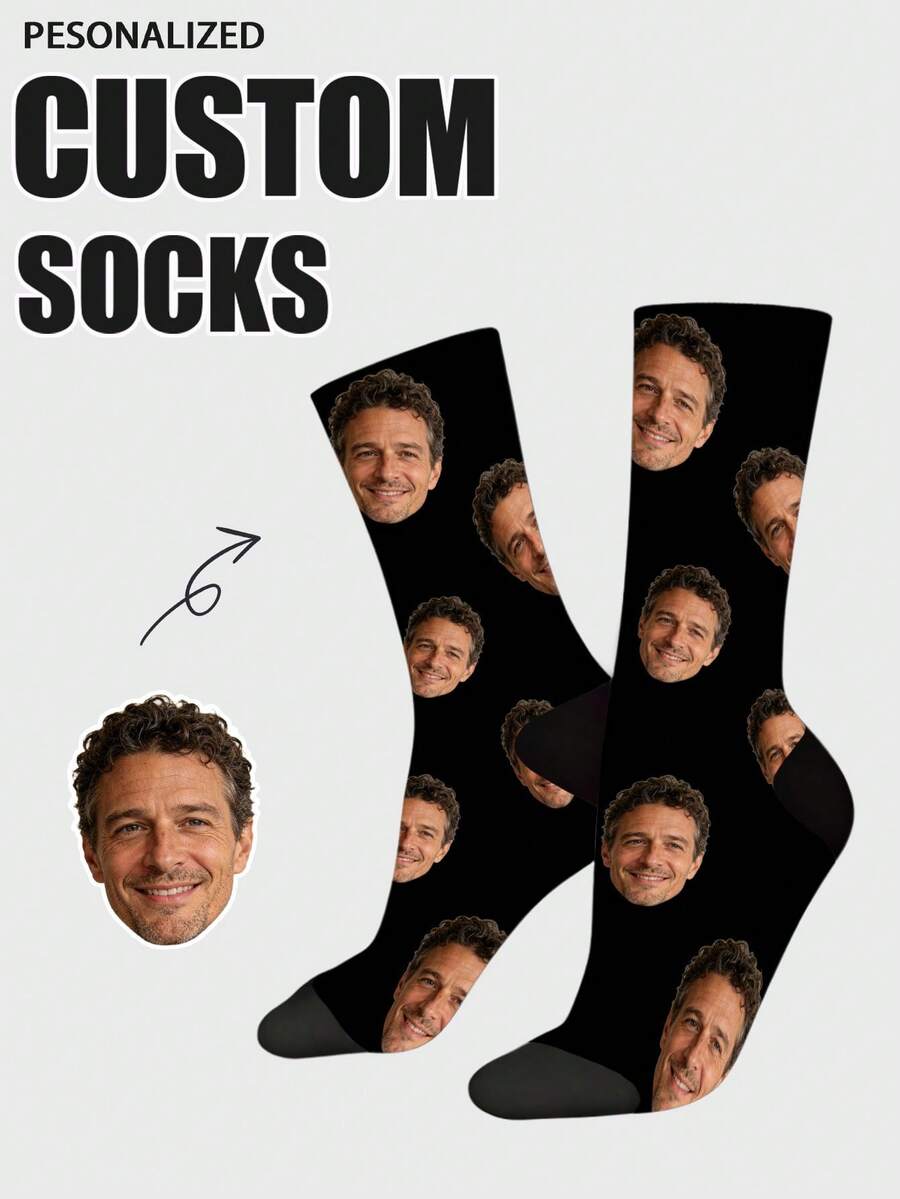 1 par de calcetines personalizados para barco con patrón de corbata de moño, diseño de rostro personalizado, calcetines para parejas, calcetines con foto personalizada, calcetines con impresión personalizada, calcetines con patrón de rostro divertido personalizado, calcetines con imagen personalizada, cualquier patrón se puede imprimir en los calcetines, regalo de aniversario, regalo del Día de San Valentín, regalo de cumpleaños - Negro - Ver 1