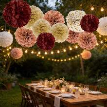 12 piezas, pompones de papel de seda rosa rústico para bodas, compromisos, guirnalda de papel con puntos, colgante de fondo para decoración neutral, decoración de cumpleaños, decoración de pared, decoración del hogar - Multicolor - Ver 2