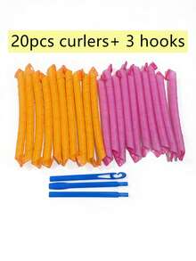无需加热的螺旋卷发器套装，带造型钩，不伤发，隔夜即可轻松打造无热卷发，女士DIY长发和中长发卷发套装 - 彩色 - 查看 10