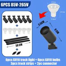 Conjunto de luminária de teto com trilho, lâmpada GU10, embutida, em alumínio preto + PC, AC85-265V, giratória 180°, preto/branco, com trilho (inclui trilho e acessórios de conexão), ideal para quarto/escritório/sala de estar/closet/vitrine/showroom/loja/galeria/corredor/sala de jantar/loja de roupas/bar. - Preto - Ver 20