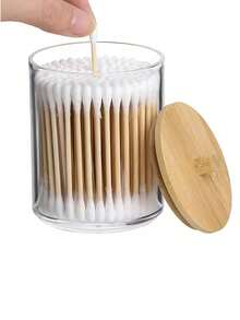 Bamboo Lid Acrylic Cotton Swab Cotton Pad Storage Box (Transparent Acrylic) - Multicolor - View 3