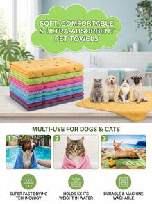 PETSIN 2 件/1 件柔软吸水宠物毛巾，19.68 英寸 * 39.37 英寸，适用于中型犬，速干洗漱用品，带爪印设计 - 彩色 - 查看 6