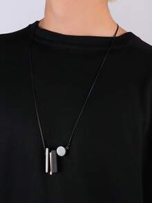 1件不对称仿木几何树脂吊坠项链，独特设计礼品 - 豎條項鍊 - 查看 2