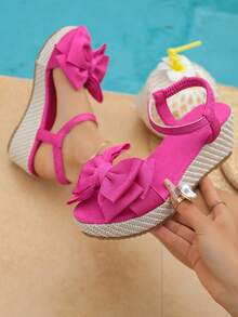 Sandal đế xuồng dệt dày, quai sau chun, mũi tròn, có nơ dành cho tuổi teen, phong cách nghỉ mát ngọt ngào, đi làm hàng ngày, đi biển, đi học, đi chơi với bạn bè, sandal đế xuồng dệt màu đen mũi tròn có nơ, sandal đế xuồng dệt màu đỏ hồng mũi tròn có nơ. - Màu Hồng Tươi - Xem 2