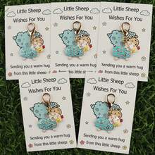 Set de 5 piezas/10 piezas Llavero de oveja linda con esmalte "Que la ovejita te bendiga" Tarjeta de saludo de abrazo cálido, regalo acogedor - Multicolor - Ver 1