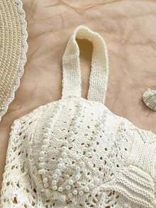 Vestido de punto bohemio de verano para vacaciones de mujer, vestido de traje de baño sexy para fiesta, vestido de fiesta de playa de vacaciones, vestido de verano para vacaciones, adecuado para vacaciones, fiestas, citas, té de la tarde, bodas, festivales de música, Día de la Madre primavera - Crema - Ver 4