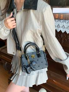 Dedoo 2026新款女士便携手提包篮枕包单肩斜挎包。赠送精致五金吊坠。 - 黑色 - 查看 9