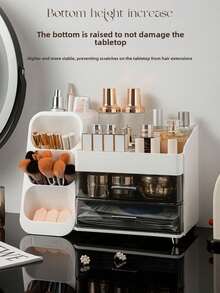 Large Capacity Dustproof Makeup Organizer Box, Vanity Desk Cosmetic Brush Lipstick Skincare Storage Rack - Multicolor - View 9