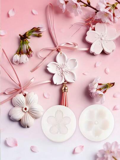 3D Cherry Blossom Flower Candle Silicone Mold, Suitable For Making Candles, Epoxy Resin, Clay, Fragrance Soap, Car Air Vent Clip, Fridge Magnet, Wardrobe Diffuser Stone, Home Decor Candle Cup, Handmade Craft Mold