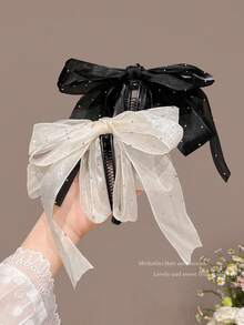 2pcs Mesh Bow Banana Hair Clips, Secure High Ponytail Holders - Multicolor - View 3
