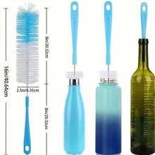 1-Long Cleaning Brush, Used Cleaning Narrow-Neck Beer Bottles/Wine Bottles/ Cups, Brewing Bottles - Blue - View 3