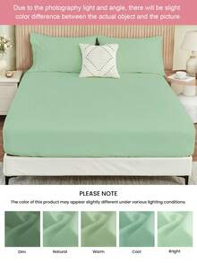 1 bộ ga trải giường màu trơn - Vải nỉ polyester, 4 góc có chun co giãn, phù hợp với nệm dày 9-12 inch, chống nhăn, thích hợp cho giường đơn/đôi/nữ hoàng/vua ở nhà và ký túc xá, đạt chứng nhận Oeko-Tex, màu xanh lá nhạt. - Màu xanh nhạt - Xem 10